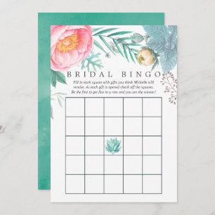 Tropical Mint Floral Summer Bridal Shower Bingo Invitation