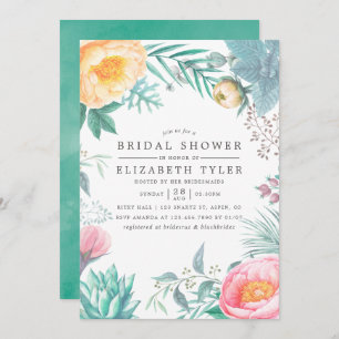 Tropical Mint Floral Summer Bridal Shower Invite