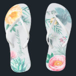 Tropical Mint Floral Summer Wedding Favour Thongs<br><div class="desc">Mint,  pink and yellow exotic summertime wedding favours featuring peonies,  eucalyptus,  rosehips,  succulent,  lisianthus,  menthol leaves and succulents.</div>
