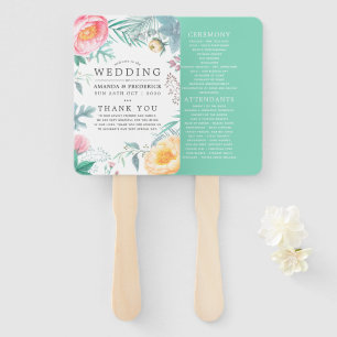 Tropical Mint Floral Summer Wedding Hand Fan