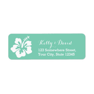 Tropical Mint Green Hibiscus Flower Return Address Label
