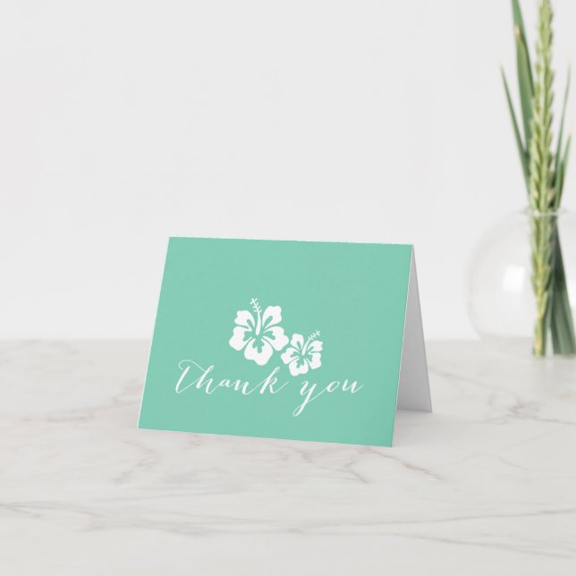 Tropical Mint Green Hibiscus Flowers Thank You Card (Front)