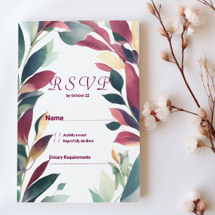 Tropical mint orange burgundy floral RSVP Invitation