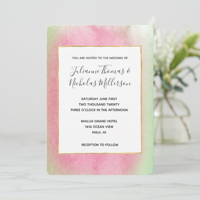 Tropical Mint Pink Wedding  Invitation (Standing Front)