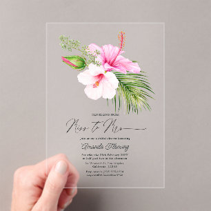 Tropical Miss to Mrs Hibiscus Floral Bridal Shower Acrylic Invitations