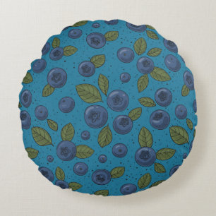 Tropical mix-fruit, flowers and leaves on black round cushion