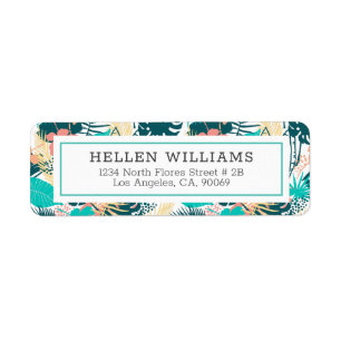 Tropical mixed leaves collage pattern return address label