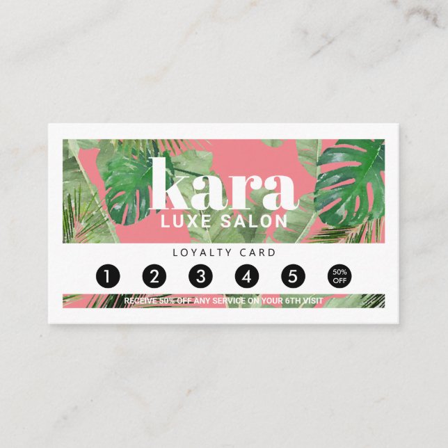 Tropical Modern Boutique Salon Pink Loyalty Card (Front)