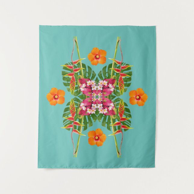 tropical modern contemporary hawaiian quilt tapestry (Front)