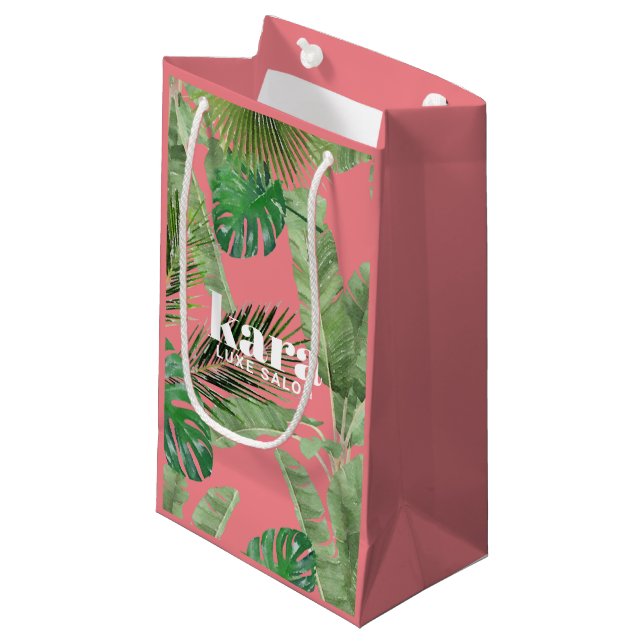 Tropical Modern Designer Pink Small Gift Bag (Front Angled)