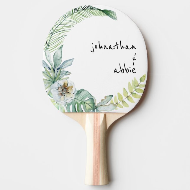 Tropical Modern Font Couple Names Ping Pong Paddle (Front)