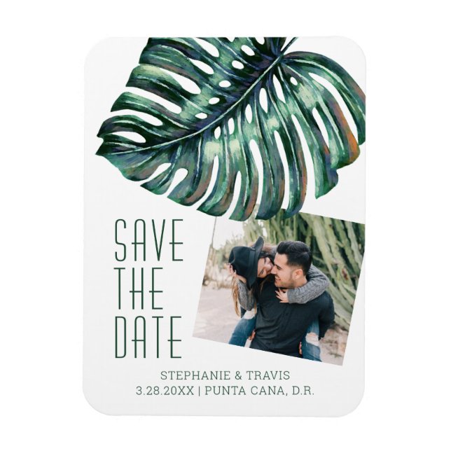 Tropical Modern Monstera Photo Save the Date Magnet (Vertical)