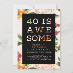 Tropical Modern Typography 40th Birthday Party Invitation