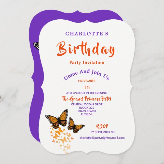 Tropical Monarch Butterflies Birthday Invite (Front/Back)