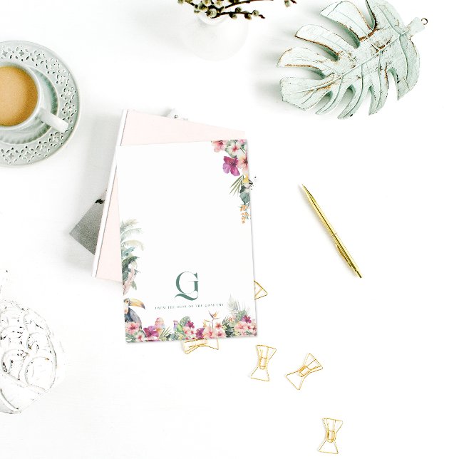 Tropical Monogram Floral Personalised Desk Post-it Notes (Creator Uploaded)