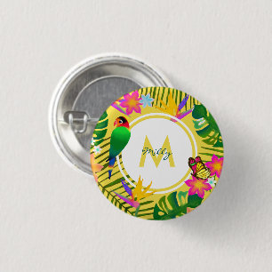Tropical Monogram Jungle Flowers Yellow Monogram 3 Cm Round Badge