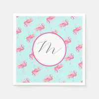 Tropical Monogram Pink Flamingo Watercolor