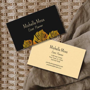 Tropical Monstara Palm Leaves Elegant Black Business Card