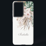 Tropical Monstera and Orchid Custom Name Samsung Galaxy Case<br><div class="desc">Let us introduce the Tropical Monstera and Orchid Custom Name Phone Case! Add a personalised style to your phone with this unique and eye-catching accessory. Crafted on a white base, it features stunning watercolor handpainted monstera, pampas grass, and tropical white orchid. But that's not all - you can make it...</div>