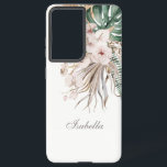 Tropical Monstera and Orchid Custom Name Samsung Galaxy Case<br><div class="desc">Let us introduce the Tropical Monstera and Orchid Custom Name Phone Case! Add a personalised style to your phone with this unique and eye-catching accessory. Crafted on a white base, it features stunning watercolor handpainted monstera, pampas grass, and tropical white orchid. But that's not all - you can make it...</div>