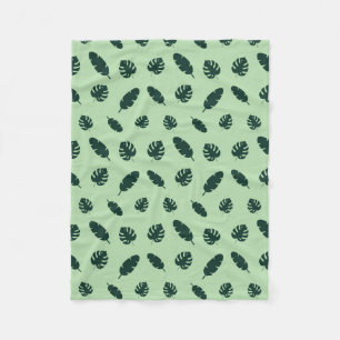 Tropical Monstera and Palm Leaves Seamless Pattern Fleece Blanket