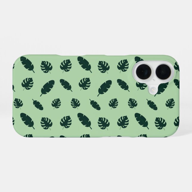 Tropical Monstera and Palm Leaves Seamless Pattern iPhone 16 Case (Back Horizontal)