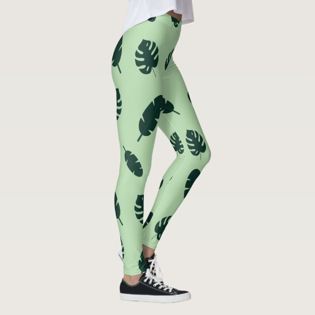 Tropical Monstera and Palm Leaves Seamless Pattern Leggings (Right)