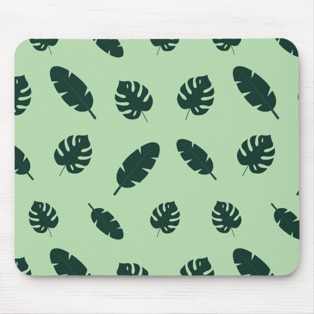 Tropical Monstera and Palm Leaves Seamless Pattern Mouse Pad (Front)