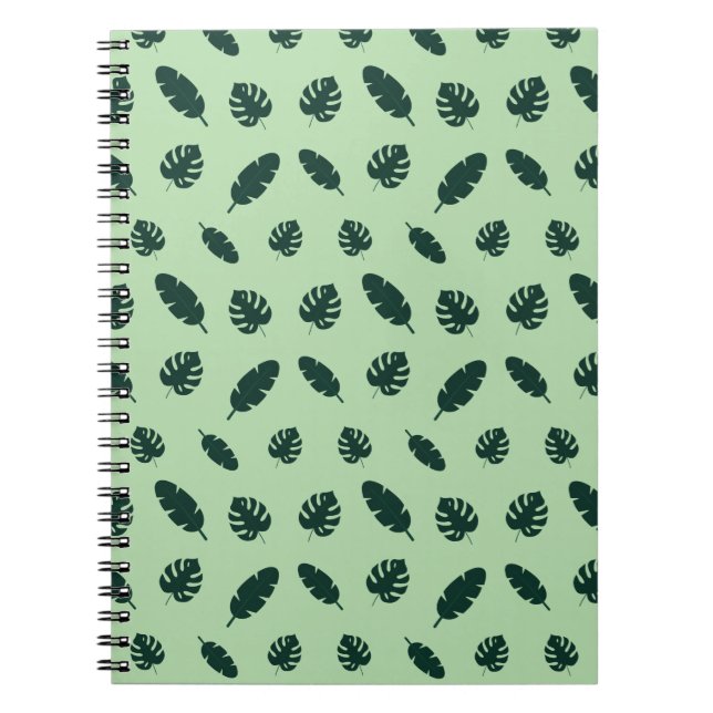 Tropical Monstera and Palm Leaves Seamless Pattern Notebook (Front)