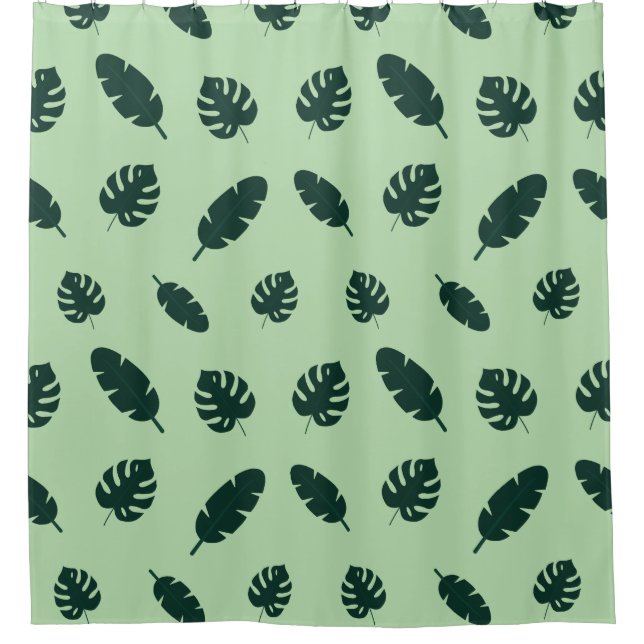 Tropical Monstera and Palm Leaves Seamless Pattern Shower Curtain (Front)
