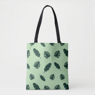 Tropical Monstera and Palm Leaves Seamless Pattern Tote Bag