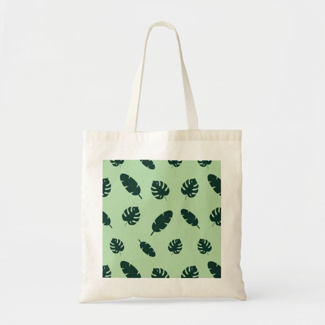 Tropical Monstera and Palm Leaves Seamless Pattern Tote Bag (Front)