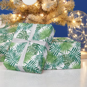 Tropical Monstera and Palm Leaves Wrapping Paper