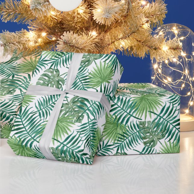 Tropical Monstera and Palm Leaves Wrapping Paper (Holidays)