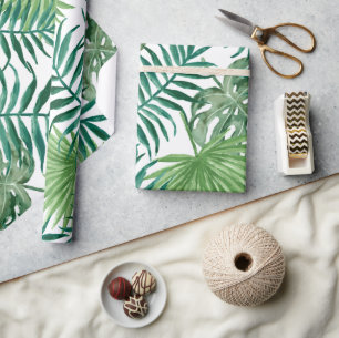 Tropical Monstera and Palm Leaves Wrapping Paper