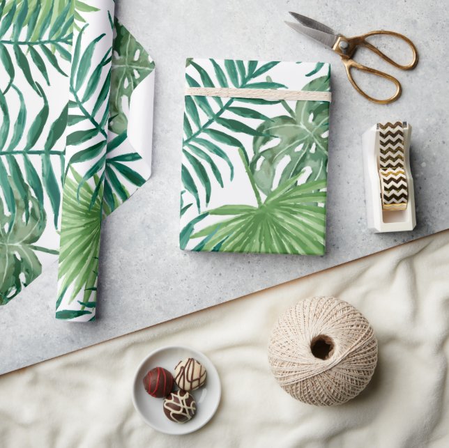 Tropical Monstera and Palm Leaves Wrapping Paper (Crafts)