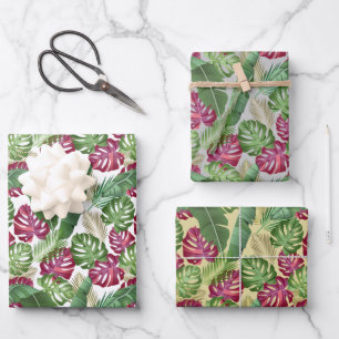 Tropical Monstera and Palm Leaves Wrapping Paper Sheet