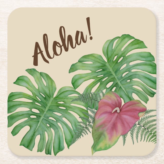 Tropical Monstera & Anthurium Aloha coasters (Front)