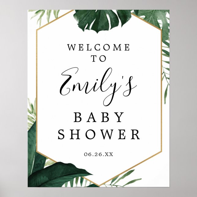 Tropical Monstera Baby Shower Welcome Sign (Front)
