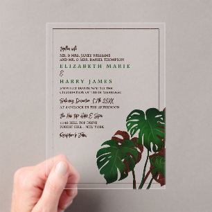 Tropical Monstera Beach Wedding Acrylic Invitations