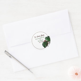 Tropical Monstera Beach Wedding Classic Round Sticker