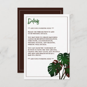 Tropical Monstera Beach Wedding Detail Enclosure Card