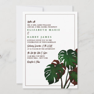 Tropical Monstera Beach Wedding Invitation