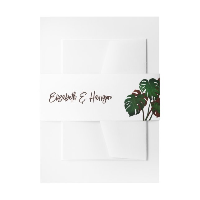 Tropical Monstera Beach Wedding Invitation Belly Band (Front Example)