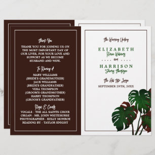 Tropical Monstera Beach Wedding Programme
