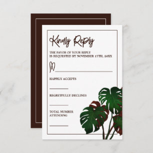 Tropical Monstera Beach Wedding RSVP Card