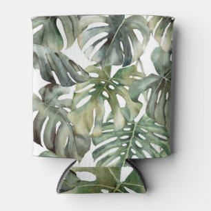 Tropical Monstera Big Watercolor Pattern Can Cooler