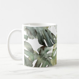 Tropical Monstera Big Watercolor Pattern Coffee Mug