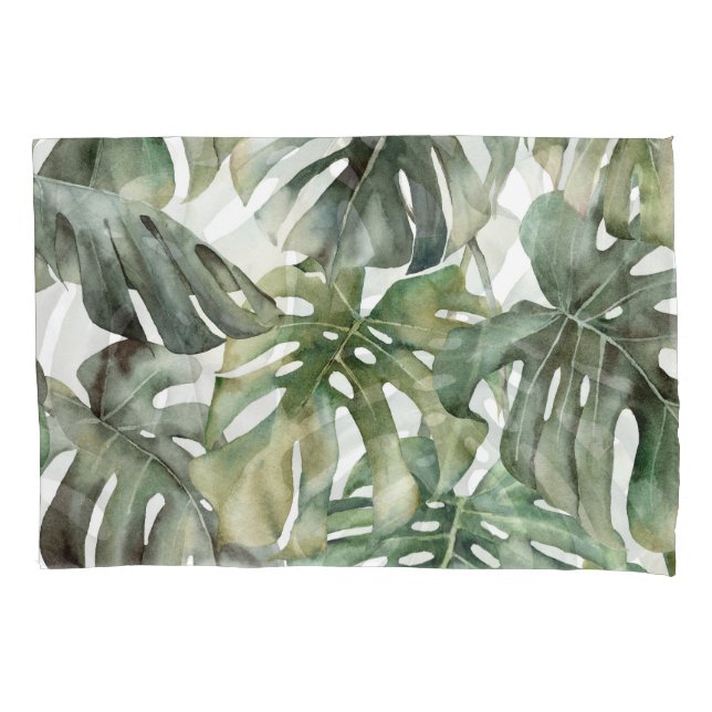 Tropical Monstera Big Watercolor Pattern Pillowcase (Front)