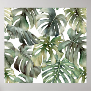 Tropical Monstera Big Watercolor Pattern Poster